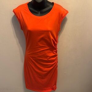 Athleta bodycon cotton jersey lined ruched dress medium true orange